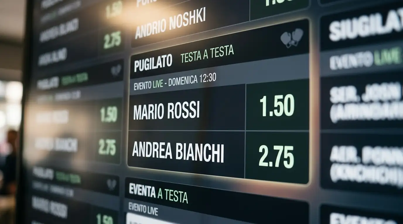 Lavagna scommesse con i due nomi dei pugili e le quote dell'esito incontro