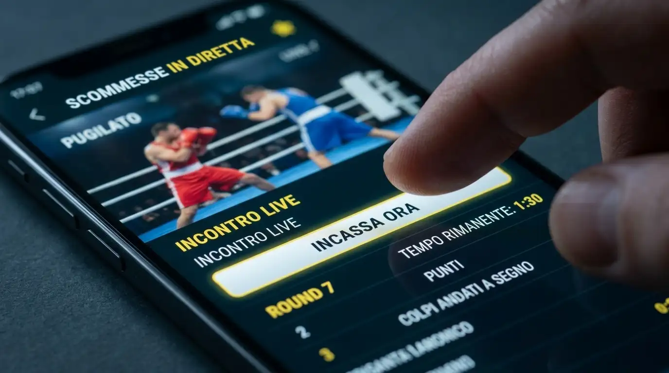Pulsante di cash out evidenziato su un'app di scommesse durante un match live