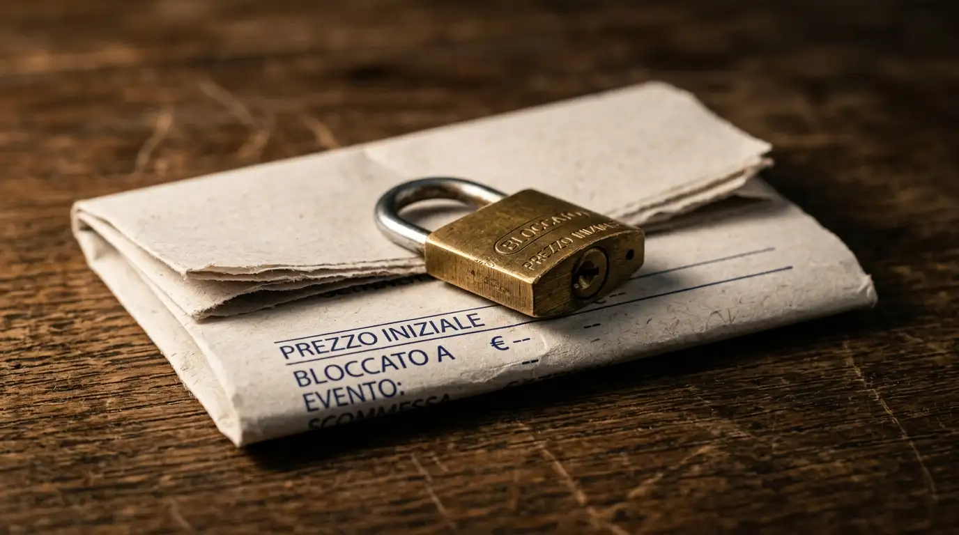 Concetto di quota bloccata in anticipo rappresentato da un lucchetto su un biglietto