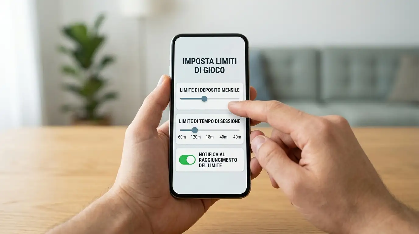 Mani che impostano un limite di gioco su un'applicazione di scommesse su smartphone