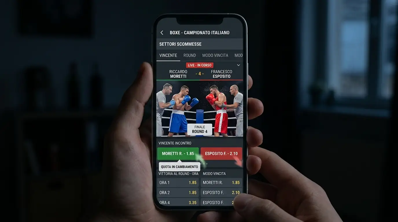Quote live che cambiano tra una ripresa e l'altra su uno schermo scommesse