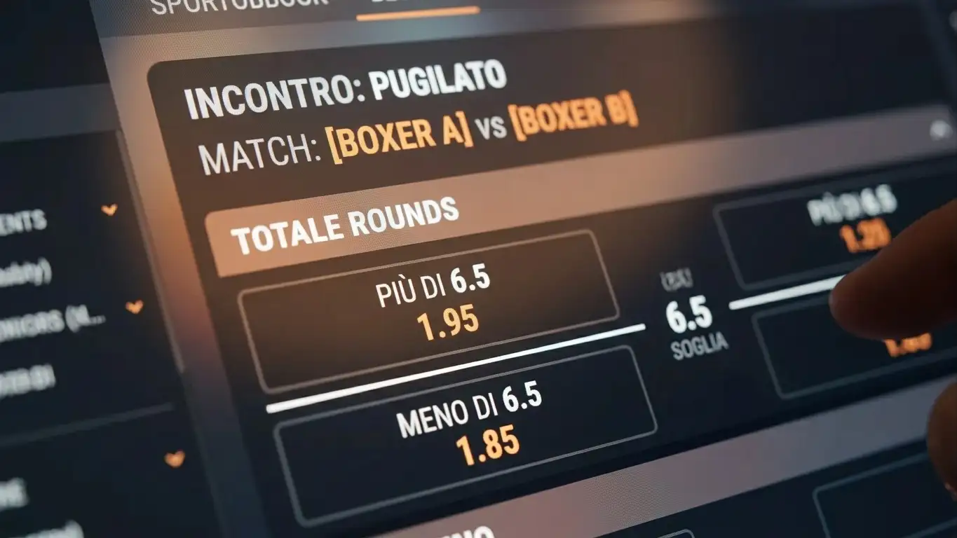 Tabellone scommesse con la linea Under Over sul numero di riprese di un match