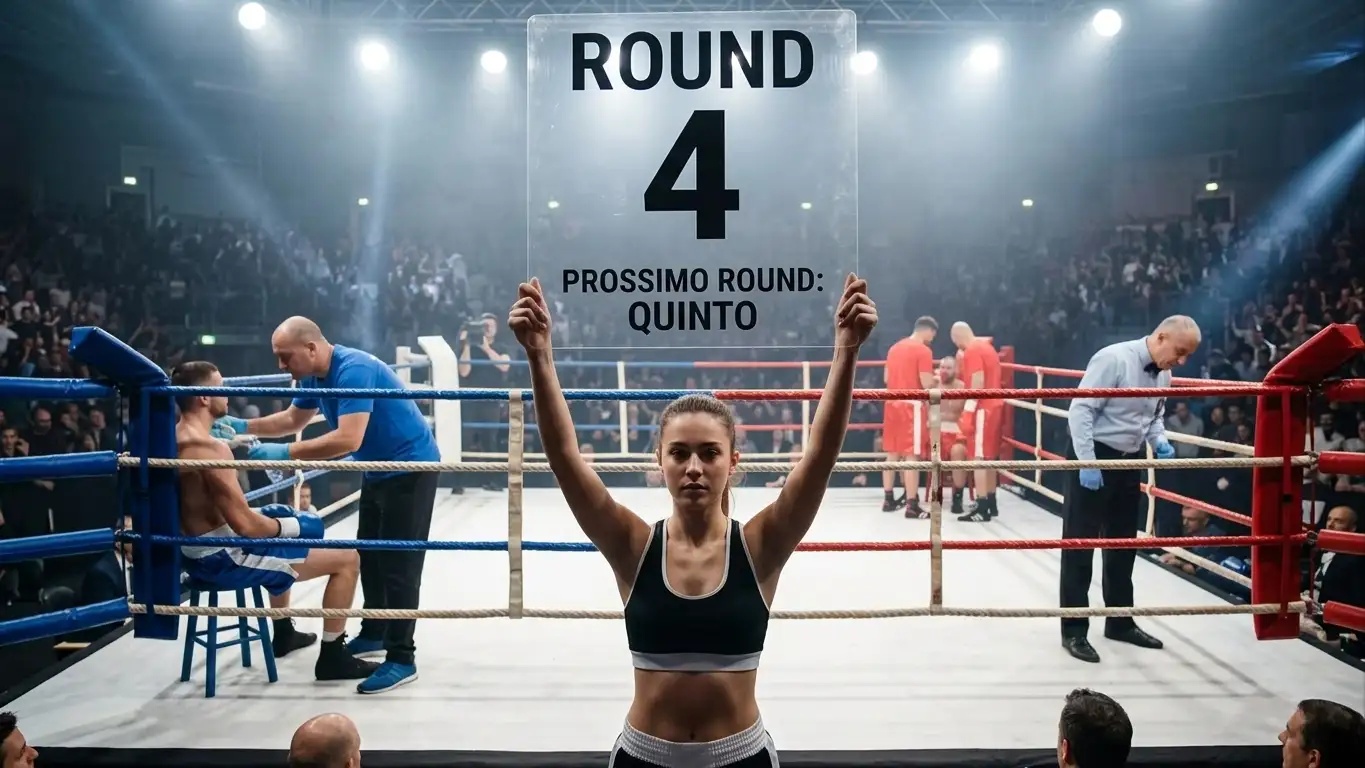 Cartello del numero di ripresa mostrato a bordo ring durante un incontro di boxe