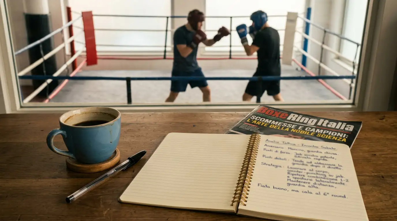 Taccuino con appunti di analisi accanto a un caffè durante lo studio di un match